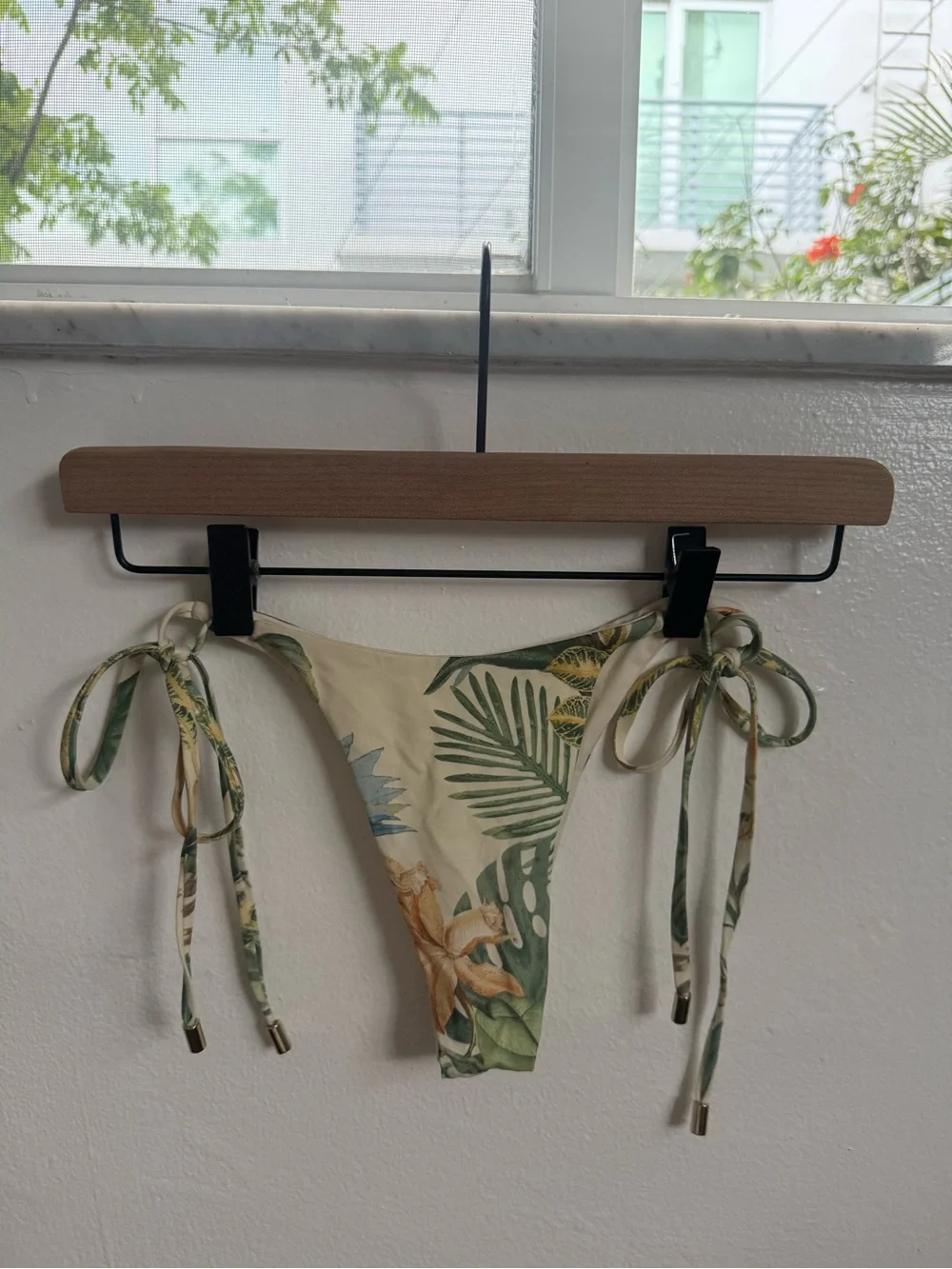 Monday Swimwear Tropical Leaf Tie-Side Bikini in Green and Yellow